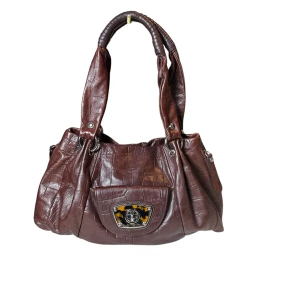 B. MAKOWSKY BROWN EMBOSSED LEATHER SATCHEL PURSE SHOULDER BAG - Picture 2 of 12